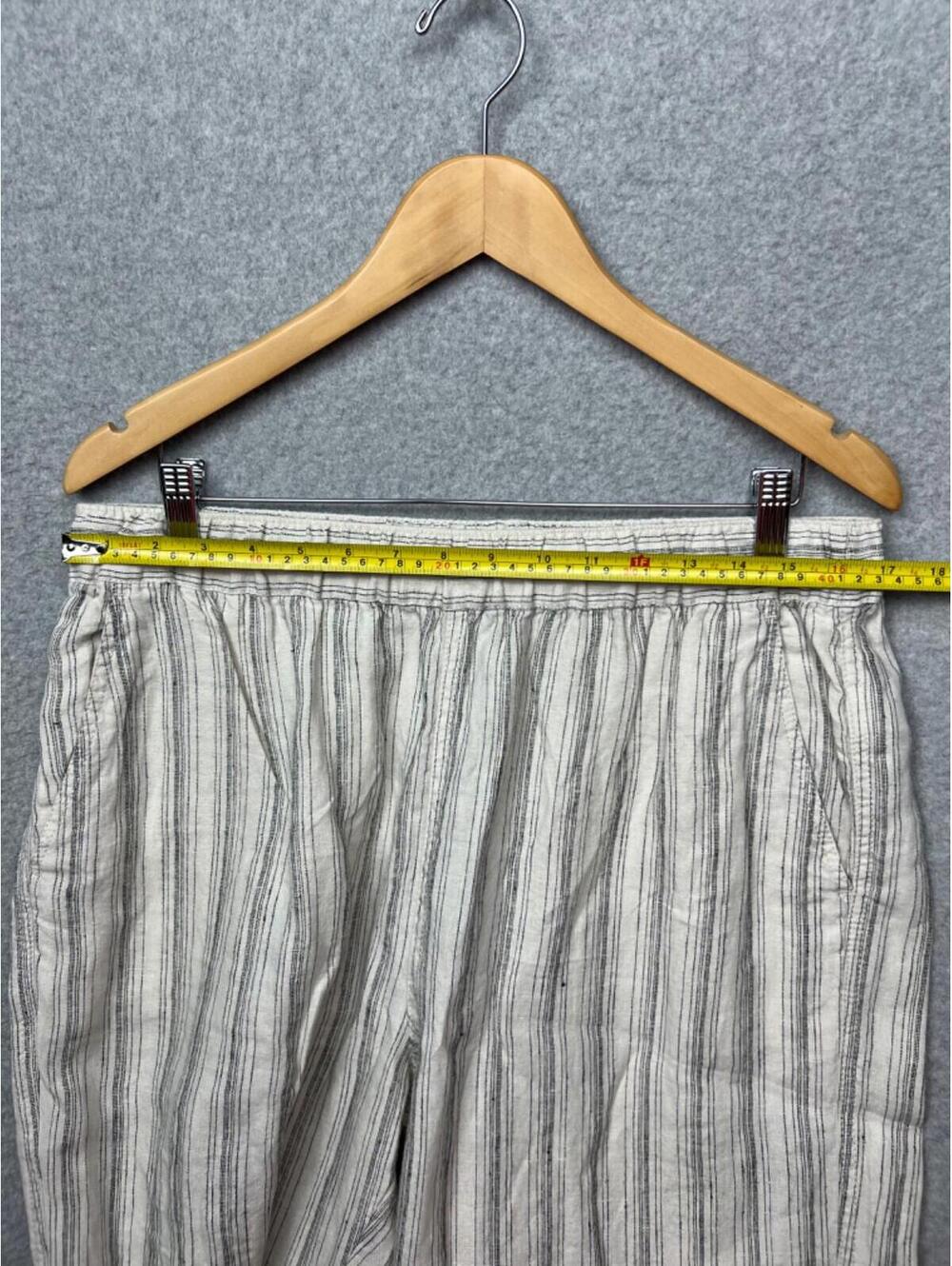 Tahari Linen Coastal Strip Pull On Pants Womens L Beach Minimalist Neutral - Picture 8 of 10